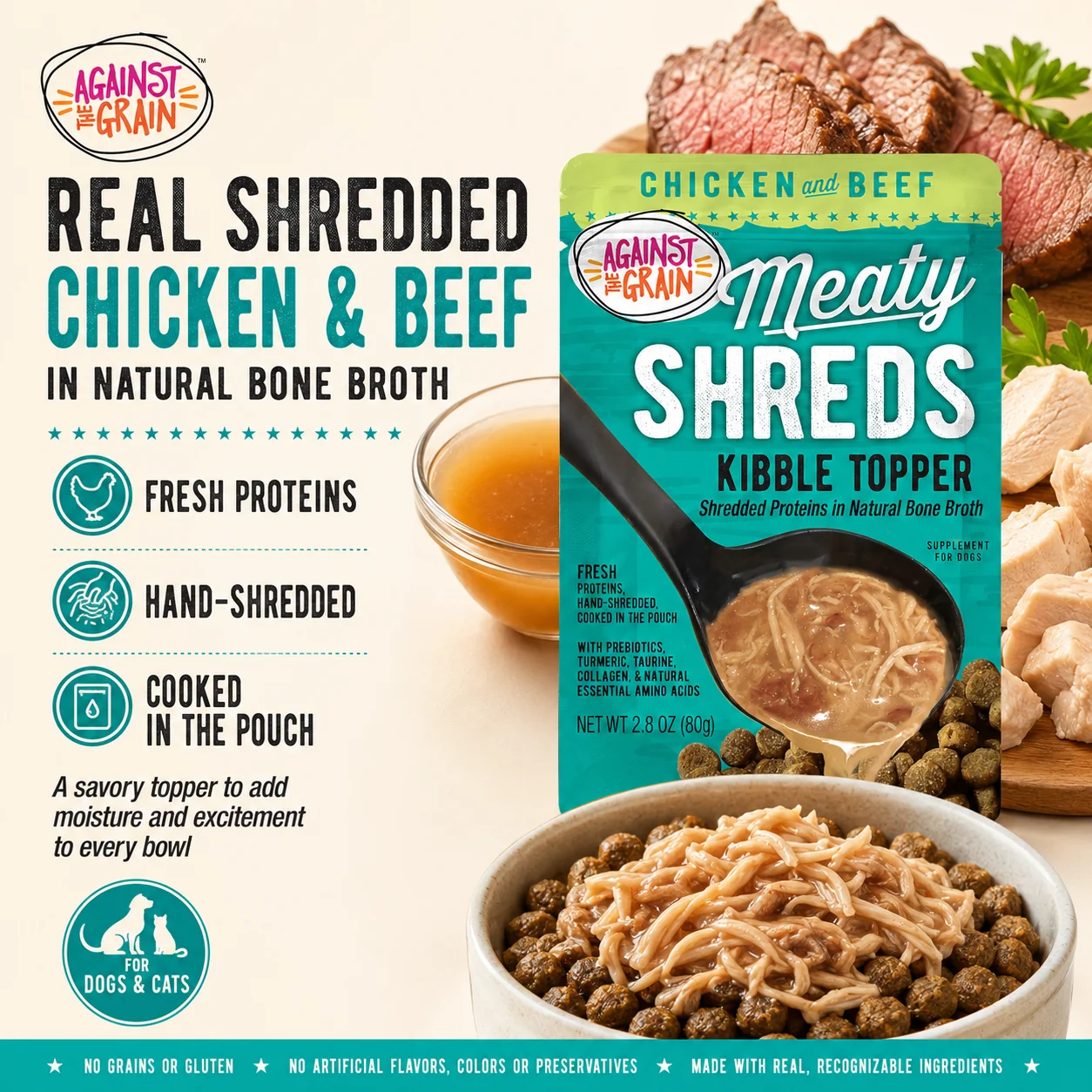 Slow Cooked Shredded Chicken & Beef Kibble Topper - Case of 24 - Image 3