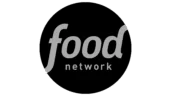 Food Network logo with the word "food" in large lowercase letters and "network" in smaller letters below, all within a solid black circle.